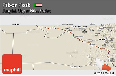 Shaded Relief Panoramic Map of Pibor Post