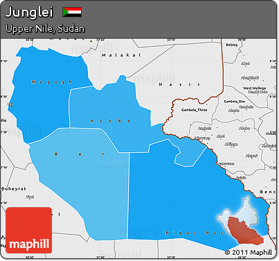 Political Shades Simple Map of Junglei, single color outside, borders and labels