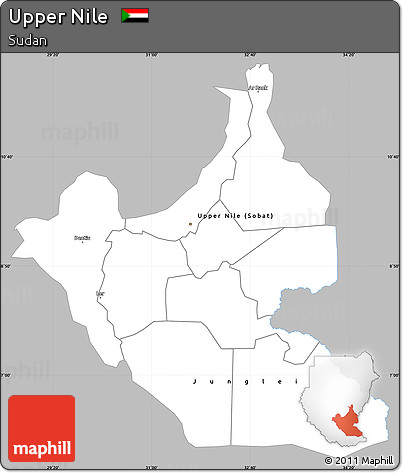 Gray Simple Map of Upper Nile, single color outside