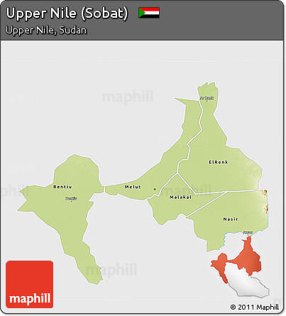 Physical 3D Map of Upper Nile (Sobat), single color outside