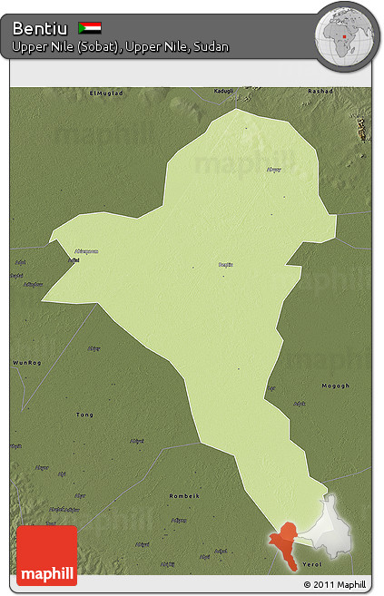 Physical 3D Map of Bentiu, darken