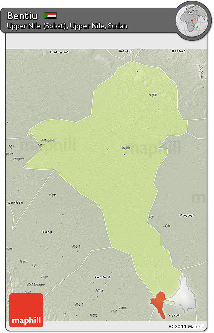 Physical 3D Map of Bentiu, semi-desaturated