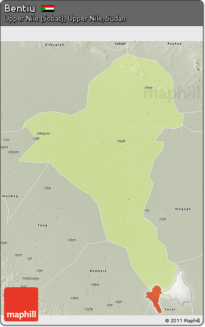 Physical 3D Map of Bentiu, semi-desaturated