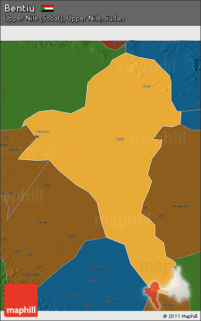 Political 3D Map of Bentiu, darken