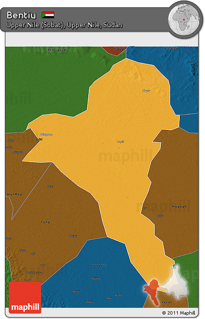 Political 3D Map of Bentiu, darken