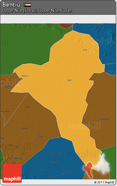 Political 3D Map of Bentiu, darken