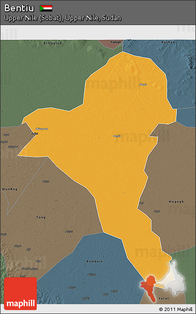 Political 3D Map of Bentiu, darken, semi-desaturated