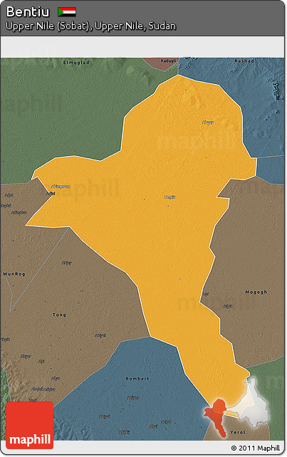 Political 3D Map of Bentiu, darken, semi-desaturated