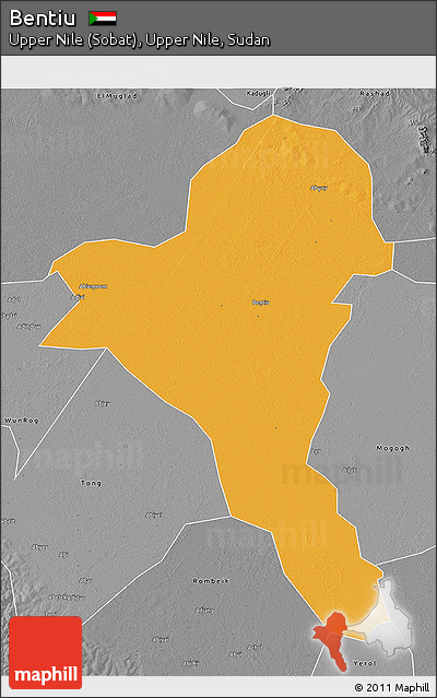 Political 3D Map of Bentiu, desaturated