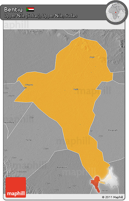Political 3D Map of Bentiu, desaturated