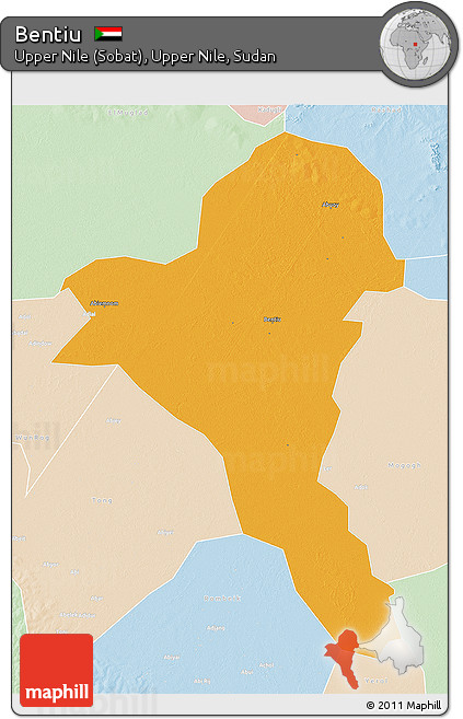 Political 3D Map of Bentiu, lighten