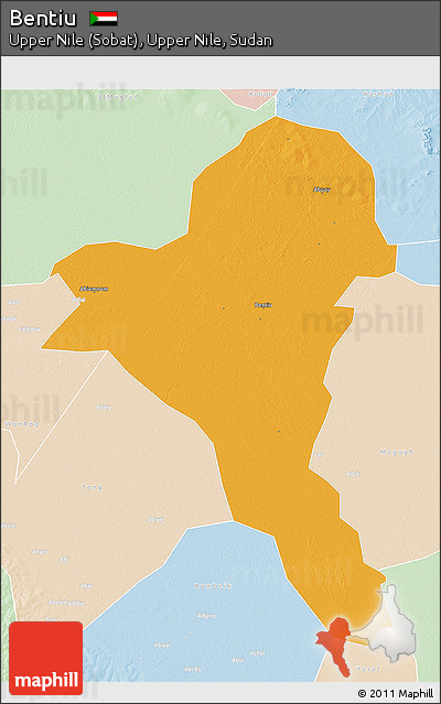 Political 3D Map of Bentiu, lighten