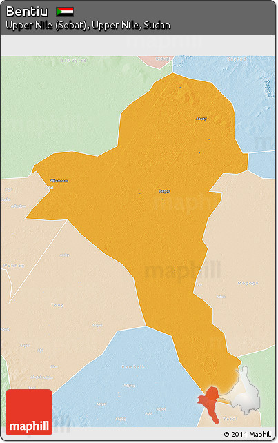 Political 3D Map of Bentiu, lighten