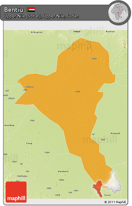 Political 3D Map of Bentiu, physical outside