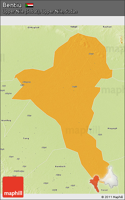 Political 3D Map of Bentiu, physical outside