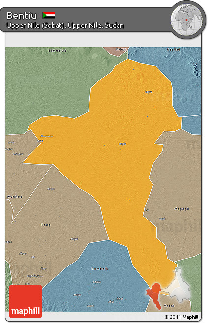 Political 3D Map of Bentiu, semi-desaturated
