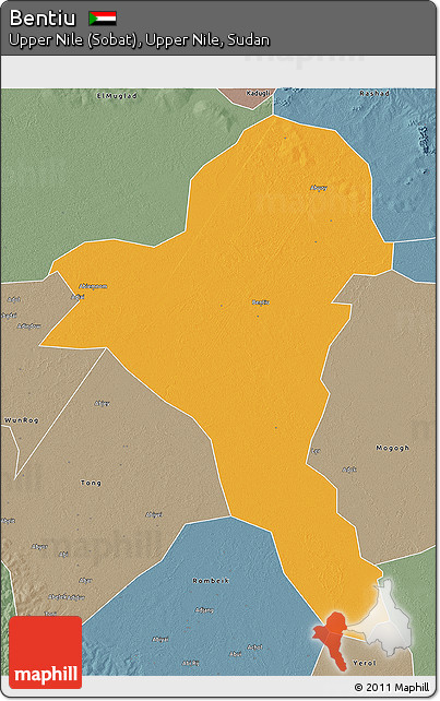 Political 3D Map of Bentiu, semi-desaturated