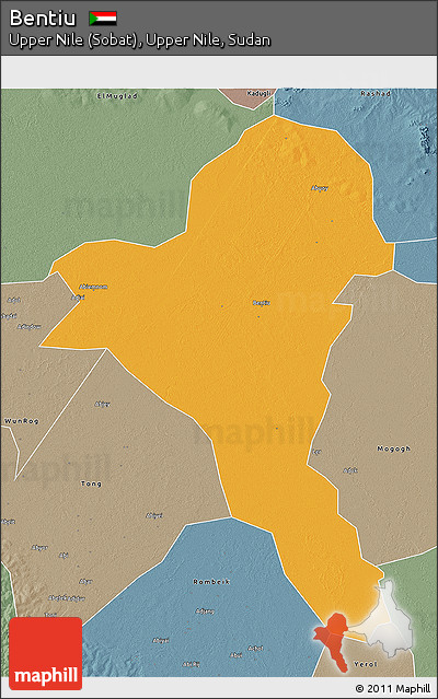 Political 3D Map of Bentiu, semi-desaturated