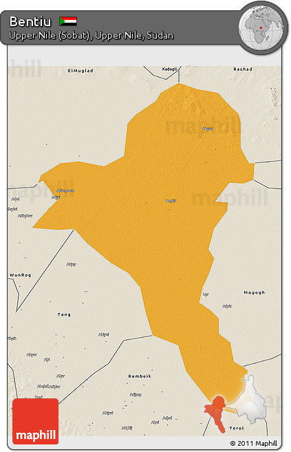 Political 3D Map of Bentiu, shaded relief outside