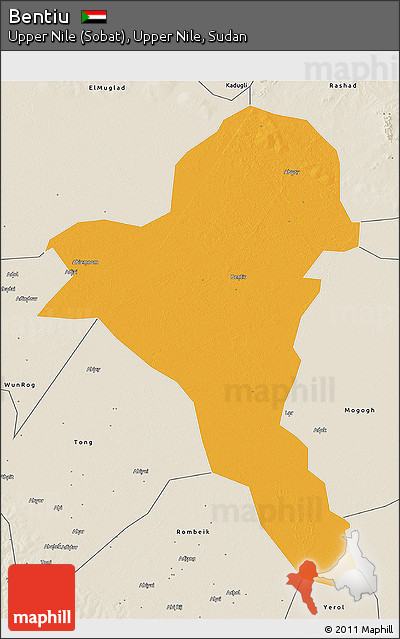 Political 3D Map of Bentiu, shaded relief outside