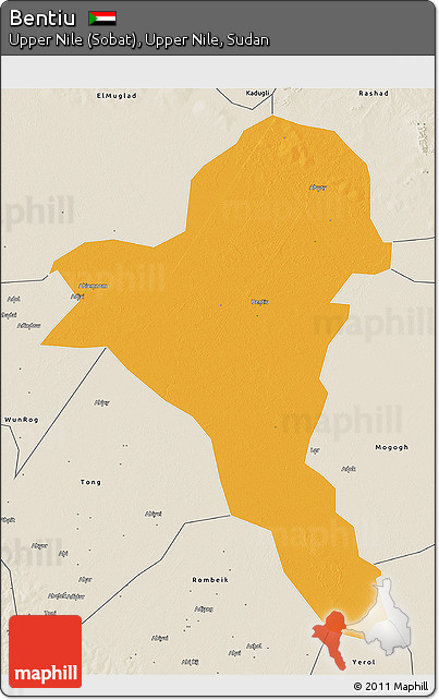 Political 3D Map of Bentiu, shaded relief outside