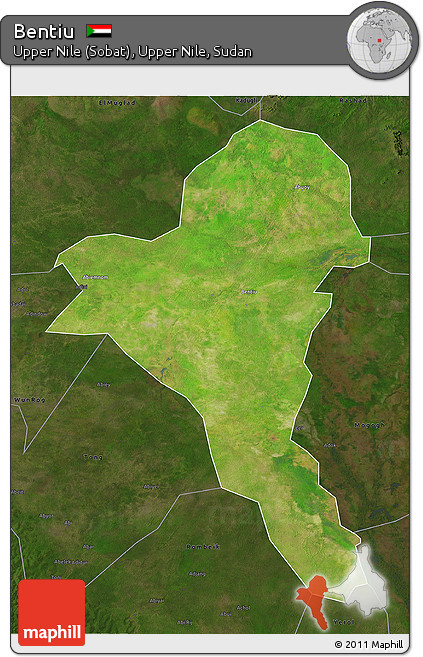 Satellite 3D Map of Bentiu, darken