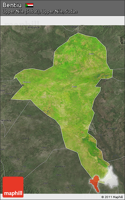 Satellite 3D Map of Bentiu, darken, semi-desaturated
