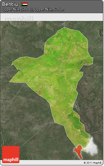 Satellite 3D Map of Bentiu, darken, semi-desaturated