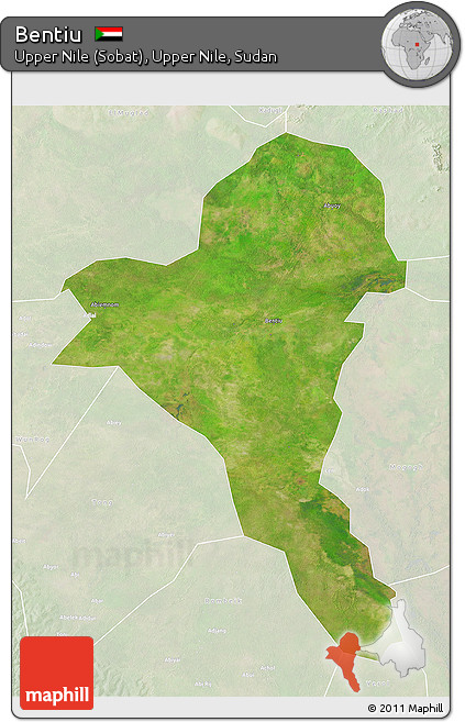 Satellite 3D Map of Bentiu, lighten