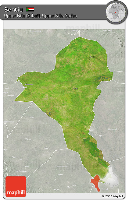 Satellite 3D Map of Bentiu, lighten, semi-desaturated