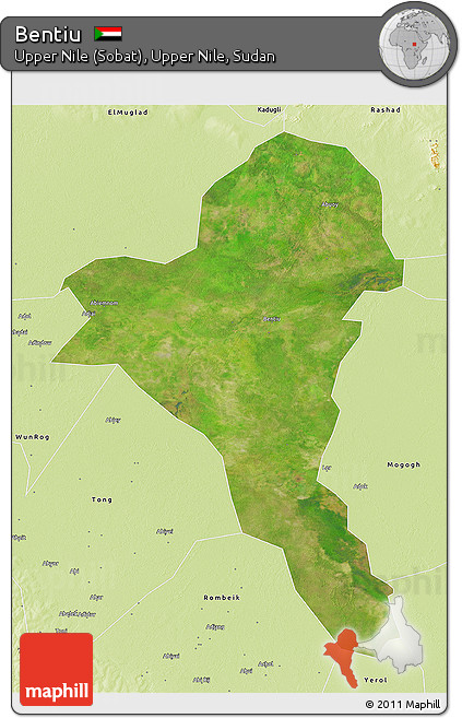 Satellite 3D Map of Bentiu, physical outside