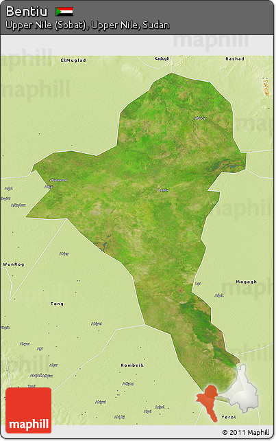 Satellite 3D Map of Bentiu, physical outside