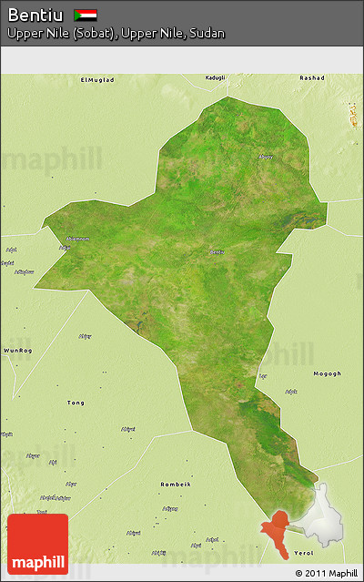 Satellite 3D Map of Bentiu, physical outside
