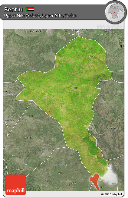 Satellite 3D Map of Bentiu, semi-desaturated