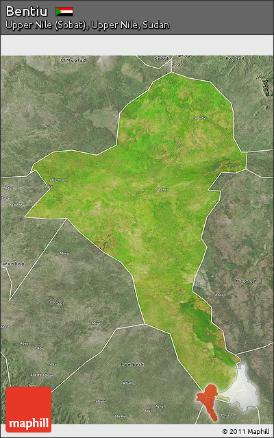 Satellite 3D Map of Bentiu, semi-desaturated