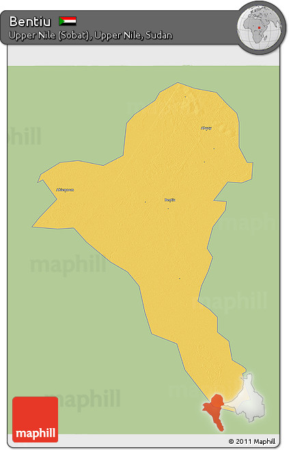 Savanna Style 3D Map of Bentiu, single color outside