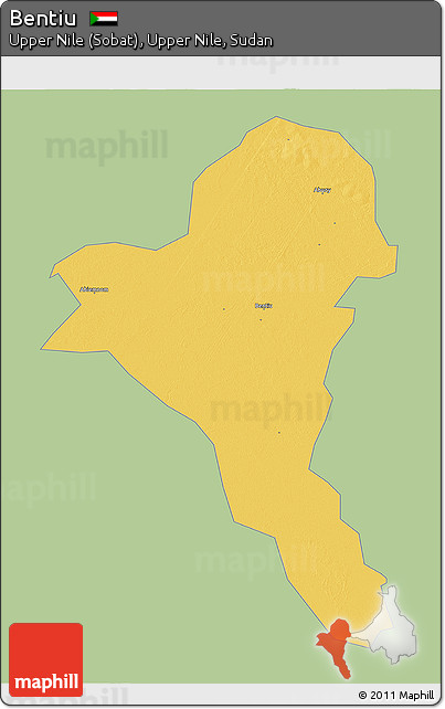 Savanna Style 3D Map of Bentiu, single color outside