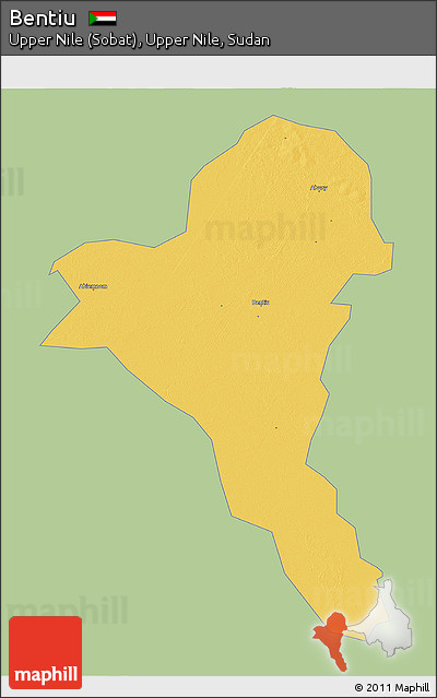 Savanna Style 3D Map of Bentiu, single color outside