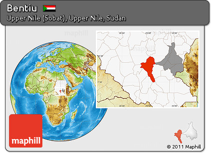 Physical Location Map of Bentiu, highlighted country, highlighted parent region