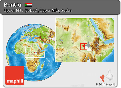 Physical Location Map of Bentiu, highlighted parent region, highlighted grandparent region, within the entire country
