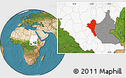 Satellite Location Map of Bentiu, highlighted country, highlighted grandparent region