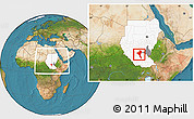 Satellite Location Map of Bentiu, highlighted country, highlighted parent region, within the entire country