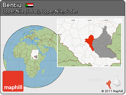 Savanna Style Location Map of Bentiu, highlighted country, highlighted grandparent region