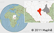 Savanna Style Location Map of Bentiu, highlighted country, highlighted parent region, hill shading