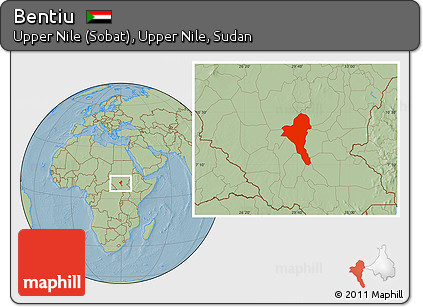 Savanna Style Location Map of Bentiu, hill shading