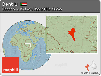 Savanna Style Location Map of Bentiu, hill shading