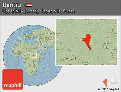 Savanna Style Location Map of Bentiu, hill shading