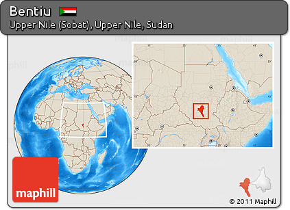 Shaded Relief Location Map of Bentiu, within the entire country