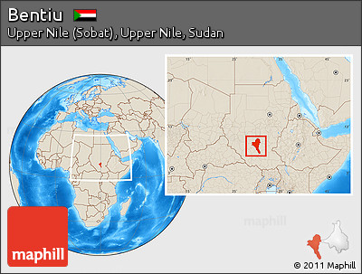 Shaded Relief Location Map of Bentiu, within the entire country