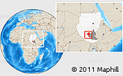 Shaded Relief Location Map of Bentiu, highlighted country, highlighted grandparent region, within the entire country